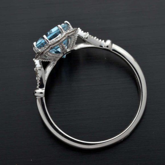 NEW 925 Sterling Silver Aquamarine Diamond Ring - Picture 4 of 7